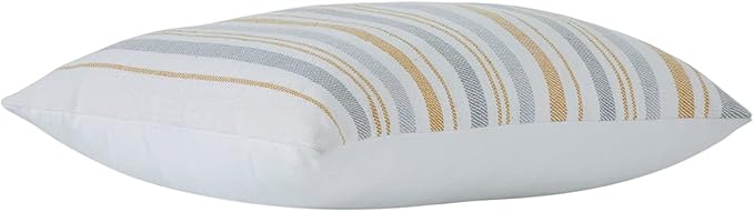 Indigo Ink Yellow & Gray Decorative Pillow - 14" x 20" | Striped Throw Cushion for Couch, Chair, Bed | Textured Stripes | Cotton Cover | Cozy Home Decor | Soft Plush Filling | White Denim Collection