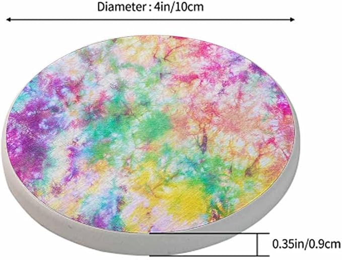 Tie Dye Coasters for Drinks Rainbow Splash Tie Dye Pattern Absorbent Ceramic Drink Coaster for Coffee Wooden Table Home Decor Set of 2