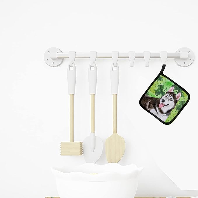 Caroline's Treasures BB9886PTHD Siberian Husky #2 St Patrick's Pair of Pot Holders, Green Kitchen Heat Resistant Pot Holders Sets Oven Hot Pads for Cooking Baking BBQ, 7 1/2 x 7 1/2