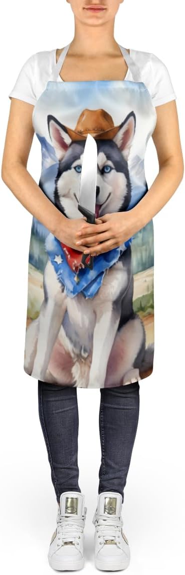 Caroline's Treasures Siberian Husky Cowboy Welcome Apron Cooking Kitchen Server Baking Crafts Gardening for Adult Women Men, Unisex, Large, Multicolor