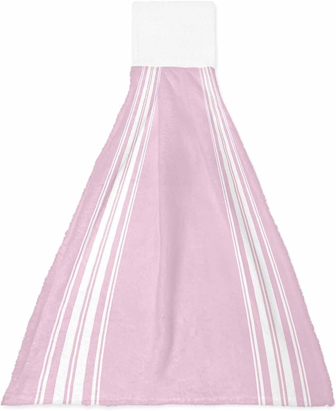 Alandar Home Kitchen Tie Towel Set of 1, Rustic Modern Minimalist Art Absorbent Soft Hand Towels for Bathroom Hanging Towels, White Stripe Line on Pink Fast Drying Cleaning Cloth with Loop