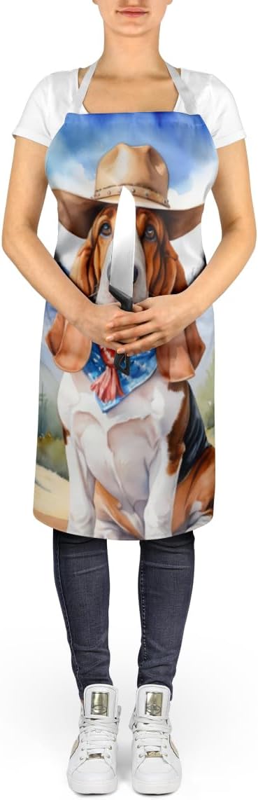 Caroline's Treasures Basset Hound Cowboy Welcome Apron Cooking Kitchen Server Baking Crafts Gardening for Adult Women Men, Unisex, Large, Multicolor