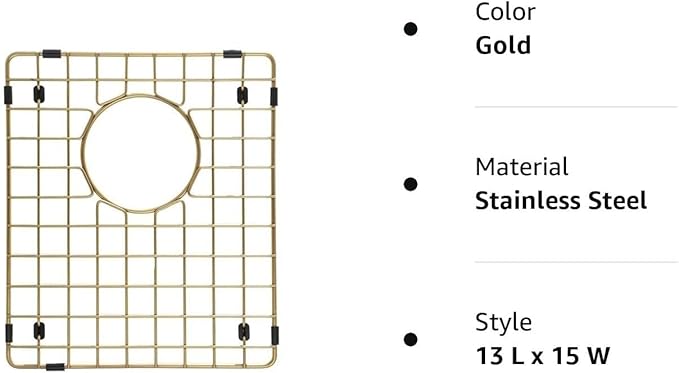 Starstar Sinks Protector Matte Gold 304 Stainless Steel Kitchen Sink Bottom Grid, Rack (13 L x 15 W)