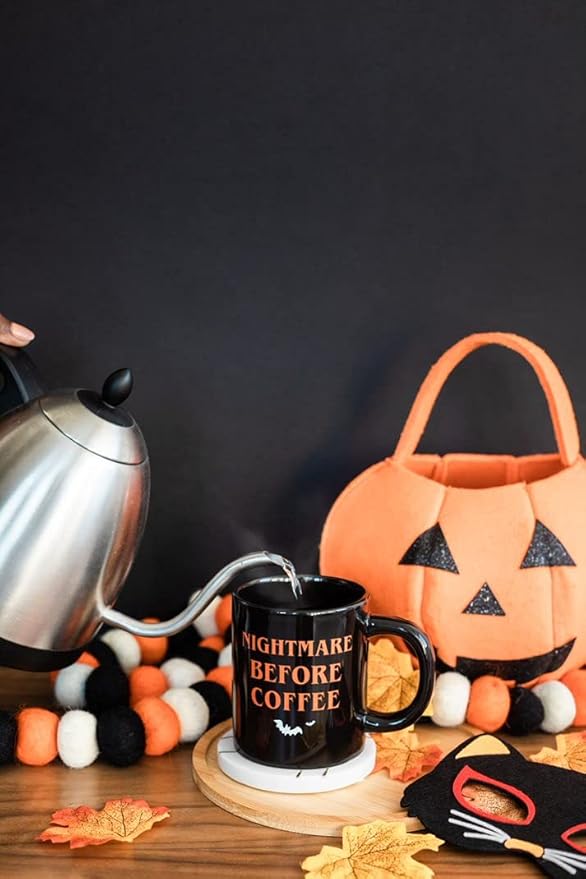 Pearhead Nightmare Before Coffee Ceramic Mug – Large 16oz Black Double-Sided Halloween Cup, Fun Fall Tea and Coffee Drinkware, Seasonal Kitchen Accessory and Novelty Gift Idea