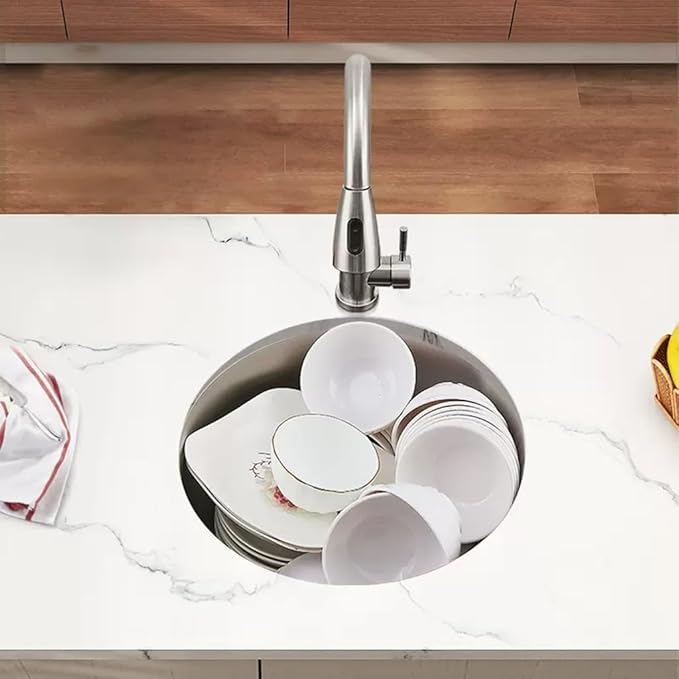 Single Bowl Silver Round Sink Mini Small Single Slot Bar Balcony Stainless Steel Sink Kitchen Under Counter Vegetable Washing Basin (Silver 36 * 36cm)