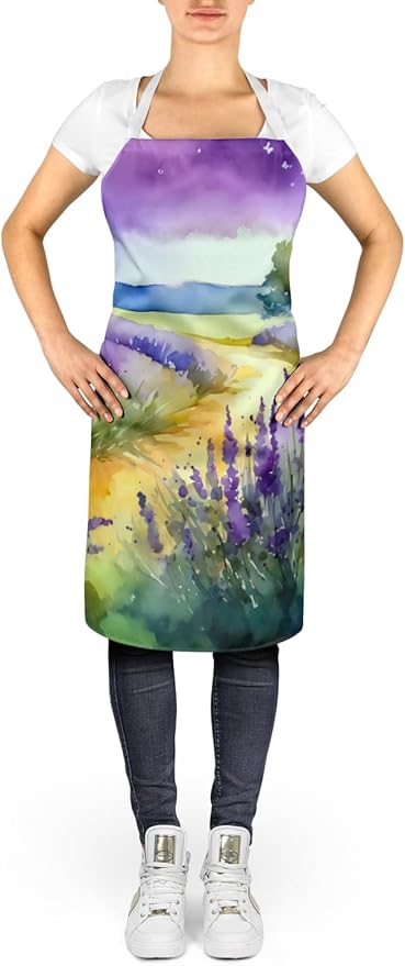 Caroline's Treasures Lavender in Watercolor Apron Cooking Kitchen Server Baking Crafts Gardening for Adult Women Men, Unisex, Large, Multicolor