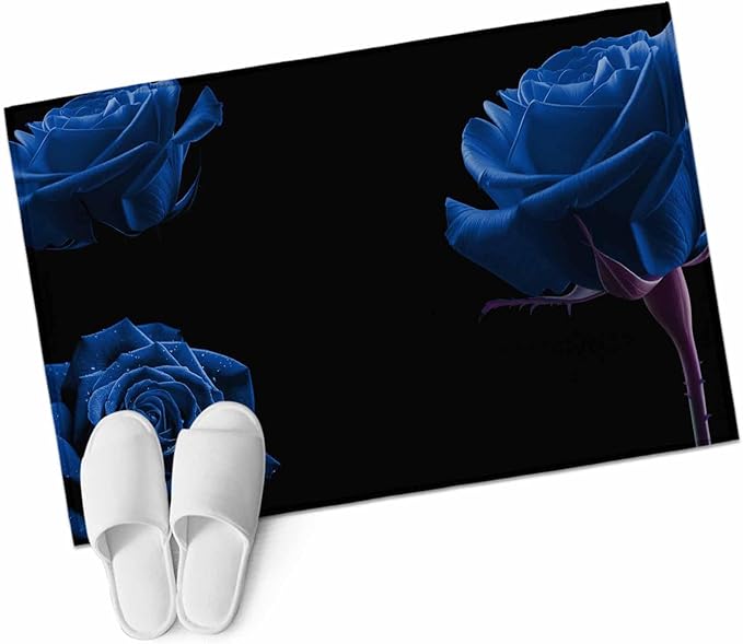 Area Rug 2x3ft, Abstract Garden Blue Rose Washable Rugs for Living Room Bedroom, Classic Country Floral Soft Non-Slip Area Rugs Rectangle Floor Carpet for Dining Room