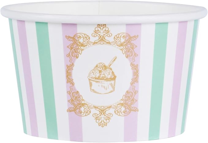 Coppetta 8 Ounce Dessert Cups, 50 Greaseproof Ice Cream Cups - Lids Sold Separately, For Hot And Cold Foods, Purple And Blue Stripe Paper Yogurt Bowls, Disposable, Sturdy - Restaurantware