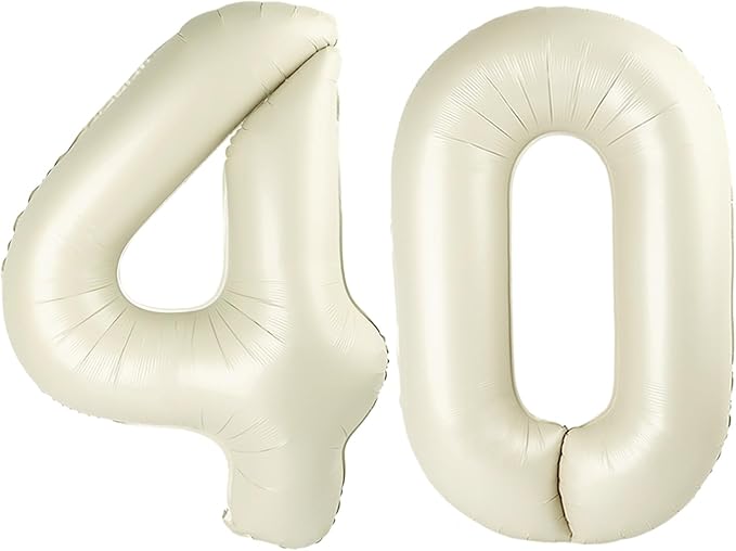 Balloons Number 40, 40 Inch Cream 40th Birthday Decoration for Women & Men, Large Foil Party Decorations for Engagement Celebration Memorial Day's Supplies