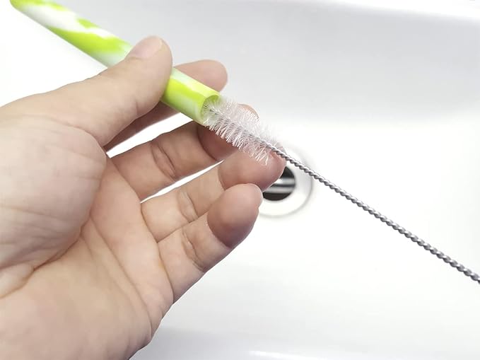 Drinking Straw Cleaning Brushes Set 17" Extra Long 1/2" Extra Wide Pipe Tube Cleaner Nylon Bristles Stainless Steel Handle - 17" x 1/2" (12 mm) - Set of 8