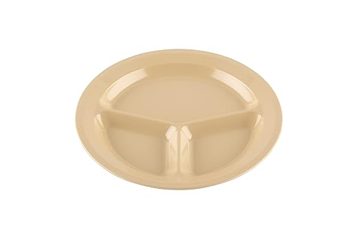 G.E.T. CP-532-T-EC Heavy-Duty 3 Compartment Plastic Divided Compartment Plates, Deep Sided, 11", Tan (Set of 4)