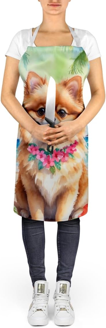 Caroline's Treasures Pomeranian Luau Apron Cooking Kitchen Server Baking Crafts Gardening for Adult Women Men, Unisex, Large, Multicolor