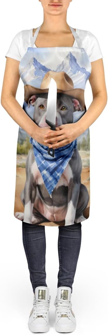 Caroline's Treasures Pit Bull Terrier Cowboy Welcome Apron Cooking Kitchen Server Baking Crafts Gardening for Adult Women Men, Unisex, Large, Multicolor
