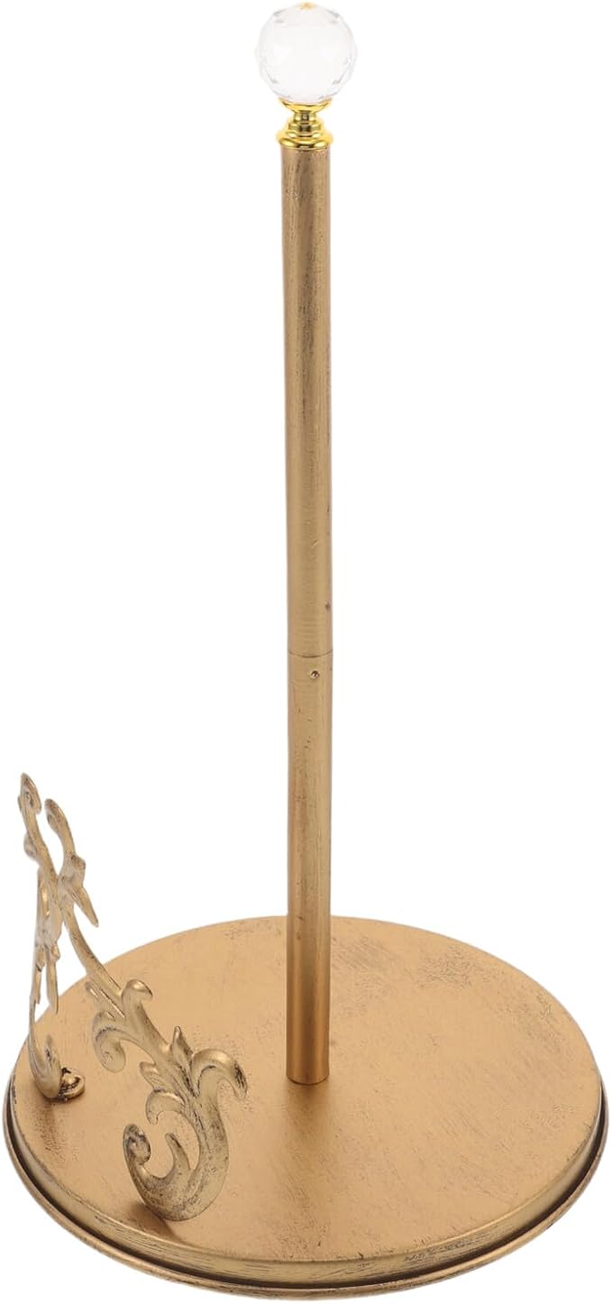 Kichvoe Wrought Iron Paper Towel Holder Standing Kitchen Countertop Rack with Weighted Base and Crystal Accent for Indoor and Outdoor Use