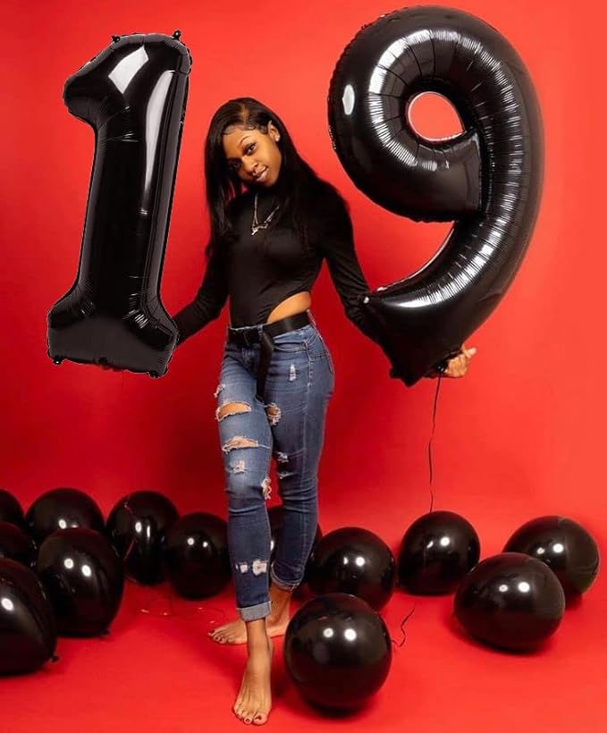1 Balloons Number for First Birthday, Balloon Numbers 40 Inch, Black for Baby Shower, Big Baloon for 1 11 12 13 16 18 21 Birthday Wedding Anniversaries Party