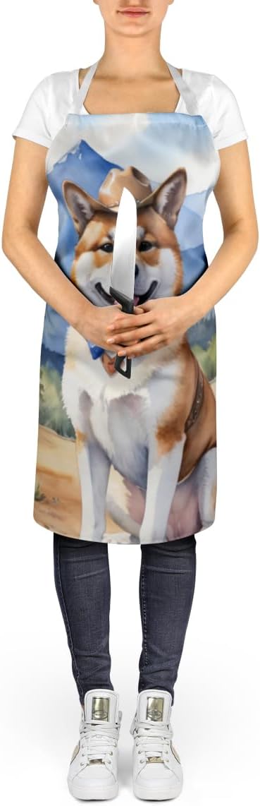 Caroline's Treasures Akita Cowboy Welcome Apron Cooking Kitchen Server Baking Crafts Gardening for Adult Women Men, Unisex, Large, Multicolor