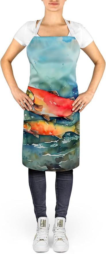 Caroline's Treasures Salmon Apron Cooking Kitchen Server Baking Crafts Gardening for Adult Women Men, Unisex, Large, Multicolor