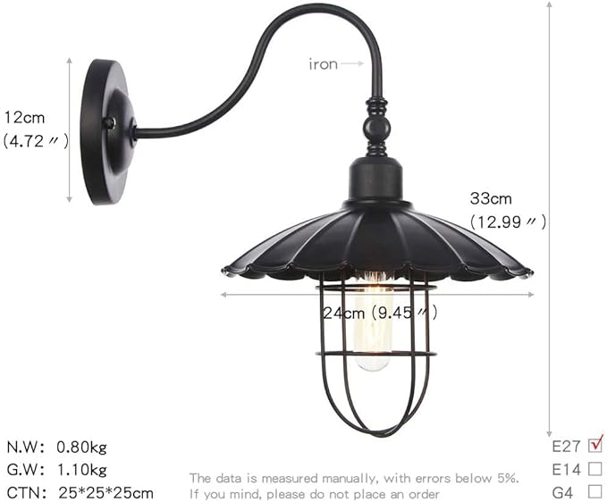 Wall Lamps, Black Industrial Vintage Metal Creative Wall Light Fixture, Wall Sconce Lighting for Bedroom Nightstand(Color:B)