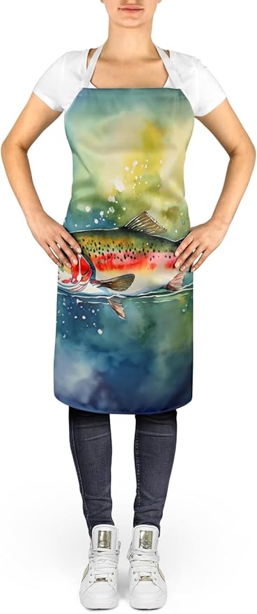 Caroline's Treasures Trout Apron Cooking Kitchen Server Baking Crafts Gardening for Adult Women Men, Unisex, Large, Multicolor
