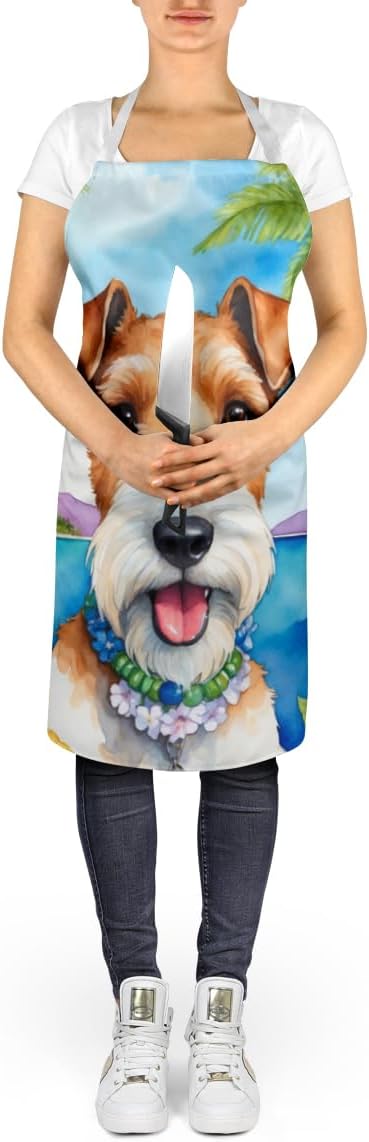 Caroline's Treasures Fox Terrier Luau Apron Cooking Kitchen Server Baking Crafts Gardening for Adult Women Men, Unisex, Large, Multicolor
