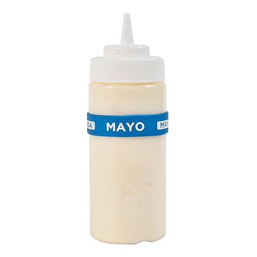 Restaurantware Silicone Squeeze Bottle Band 10 Count 2.75 Inch Dishwasher Safe Condiment Identification Band, Mayo Blue Non-Slip Label Band for Condiment Labeling at Restaurants, Food Trucks