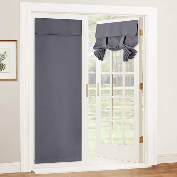 RYB HOME Blackout French Door Curtain - Privacy Thermal Insulated Window Shades for Patio Kitchen Front Entry Back Door Glass Window, Self Adhesive No Drill, 1 Panel, 26" W x 72" L, Grey