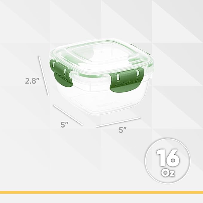 Superio Plastic Food Storage Containers with Airtight Lids, 2 Pack- 16 Oz, BPA Free, Leakproof, Stackable, Microwave, Dishwasher, Freezer Safe, Green