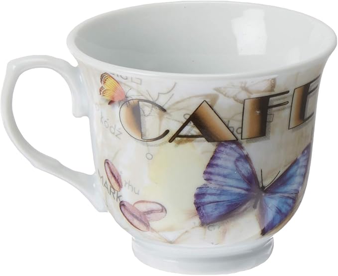 Lorenzo Import Coffee Cups on Metal Stand-Butterfly (Set of 4), Multicolor