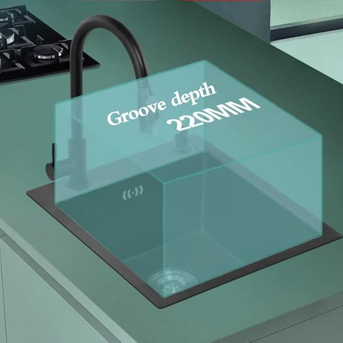 Single Bowl Practical and Durable Small Sink for Hotel Coffee Shop Bar Stainless Steel Single Bowl Sink Kitchen Sink for Small Apartment with Faucet (Black 32 * 32cm)