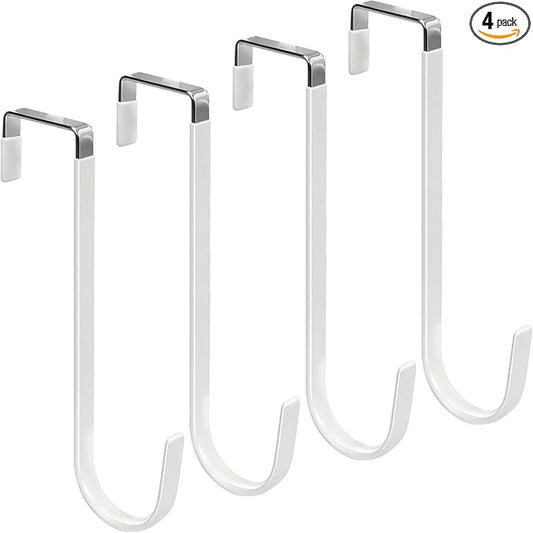 FYY Over the Door Hooks, 4 Pack Upgraded Long Door Hangers Hooks with Rubber Prevent Scratches Heavy Duty Organizer Hooks for Hanging Clothes, Towels, Hats, Coats, Bags White