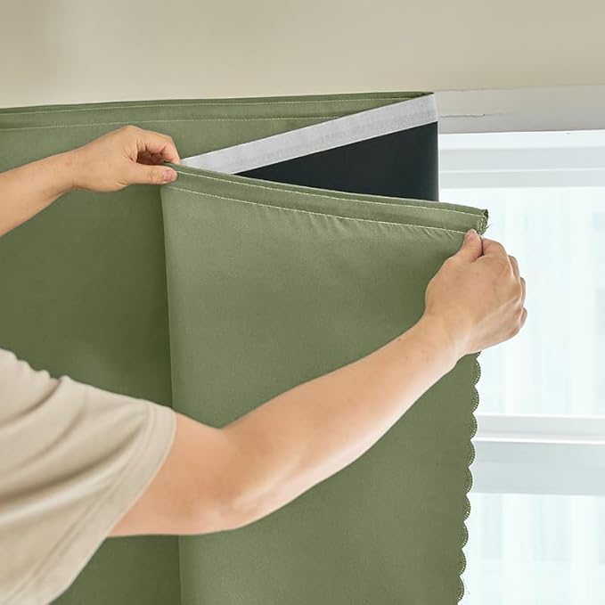 AJAZZ 100% Blackout Shades Window Cover Self Adhesive Curtains Sticky Curtain Portable Easy Open Blackout Curtains for Bedroom Living Room No Drilling (Sage Green, 59" W x 72" L) 1 Panel