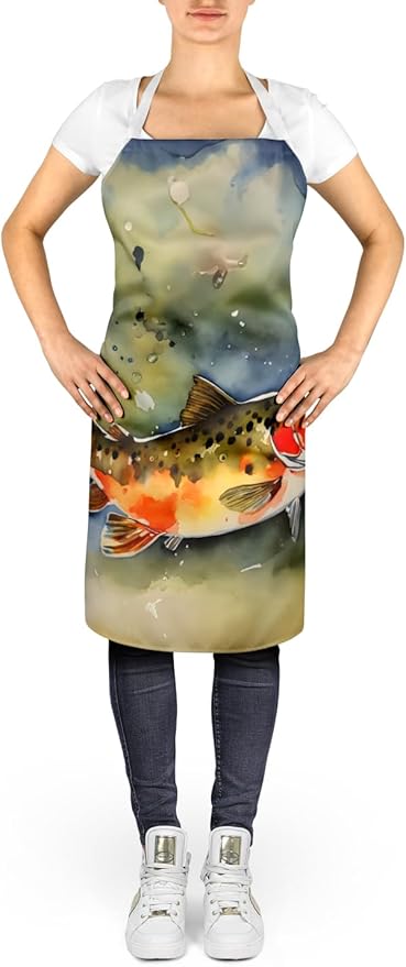 Caroline's Treasures Brook Trout Apron Cooking Kitchen Server Baking Crafts Gardening for Adult Women Men, Unisex, Large, Multicolor