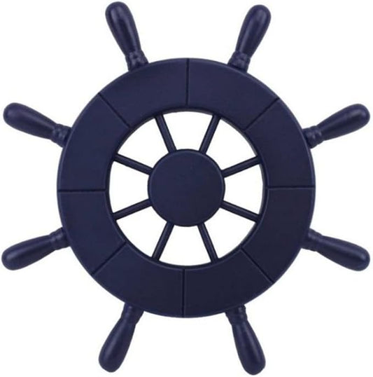 Hampton Nautical Wheel-9-104 Decorative Ship Wheel, 9", Dark Blue