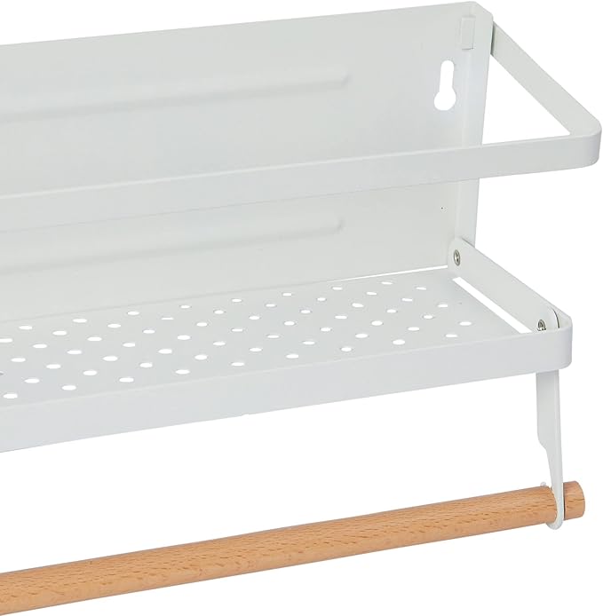 Household Essentials Metal Magnetic Spice Rack with Paper Towel Holder, White