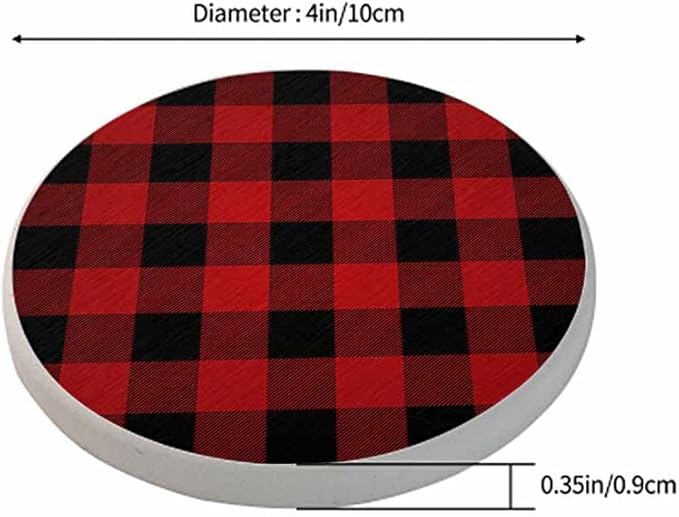 oFloral Red Black Plaid Coasters for Drinks Vintage Classic Checkered Cups Place Mats for Home Decor Set of 2, 4 Inch