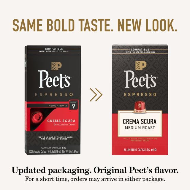 Peet's Coffee, Dark and Medium Roast Espresso Capsules Variety Pack with Decaf, Compatible with Nespresso Original Machine, Arabica Coffee - Intensity 8-11, 50 Count (5 Boxes of 10 Espresso Capsules)