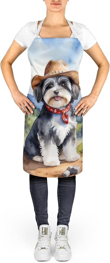 Caroline's Treasures Havanese Cowboy Welcome Apron Cooking Kitchen Server Baking Crafts Gardening for Adult Women Men, Unisex, Large, Multicolor