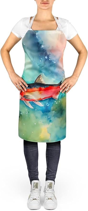 Caroline's Treasures Salmon Apron Cooking Kitchen Server Baking Crafts Gardening for Adult Women Men, Unisex, Large, Multicolor