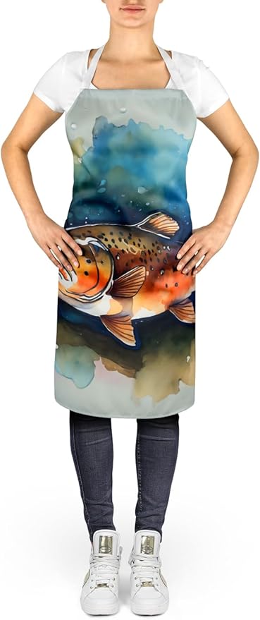 Caroline's Treasures Brown Trout Apron Cooking Kitchen Server Baking Crafts Gardening for Adult Women Men, Unisex, Large, Multicolor