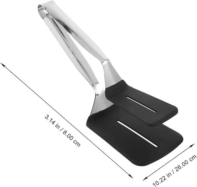 Toyvian 304 Stainless Steel Steak Clamp and Silicone Head Barbecue Tongs, Extra Thick Long Kitchen Food Flipping Tong for Grilling, Camping, and Outdoor Cooking