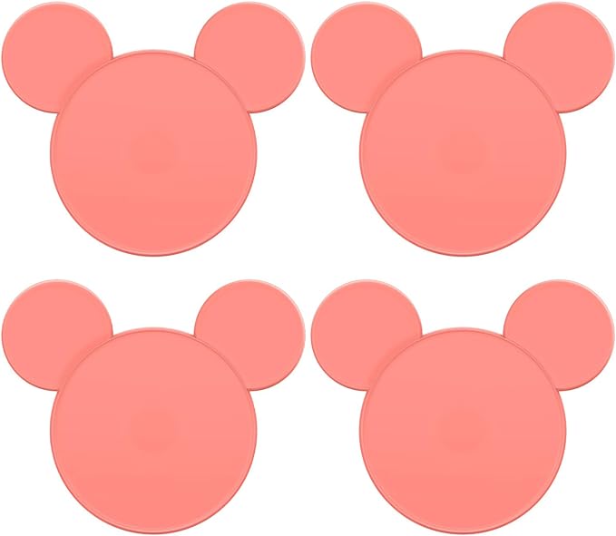 Funny Mouse Ears Coasters Non-Slip Pink Drink Coasters for Bars, Party, Office, Home Decor Tabletop Protection Birthday Wedding Housewarming Easter Gifts Ideas - Set of 4