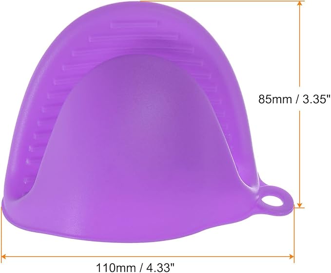 HARFINGTON 4pcs Thickened Mini Oven Gloves, Heat Resistant Silicone Oven Mitts Finger Pinch Grips Pot Holder for Kitchen, Cooking, Baking, BBQ Heat Resistant Gloves, Purple
