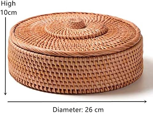 Hand-woven Basket Primary Colours Simple retro Rattan Storage Boxes with lids Jewelry Tea set Storage Boxes Household items (small)