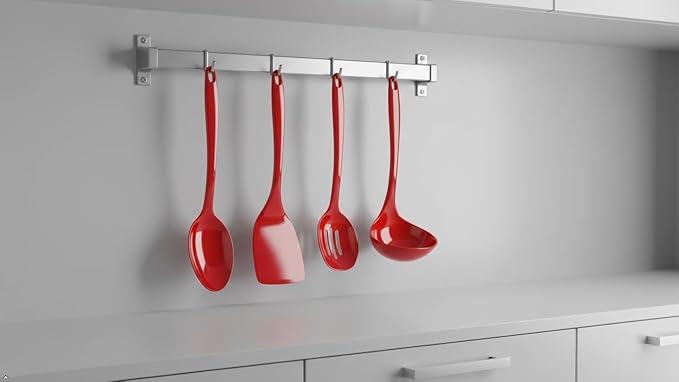 Reston Lloyd 100% Melamine Kitchen Utensil Set, Non Scratching Ladle, Spoon, Slotted Spoon & Spatula, Easy To Hold, Set of 4, Charcoal