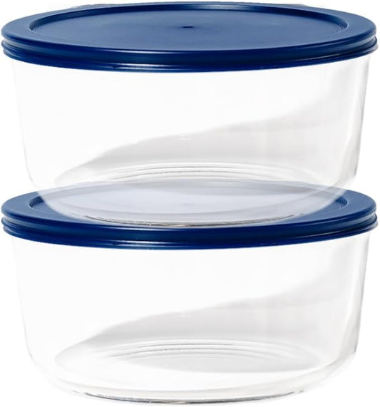 4-Piece Glass Food Storage Containers Set (2 Containers + 2 BPA-Free Lids) | 6.5-Cup, Leakproof | Microwave, Freezer, Oven & Dishwasher Safe | Ideal for Meal Prep & Pantry Organization, Blue