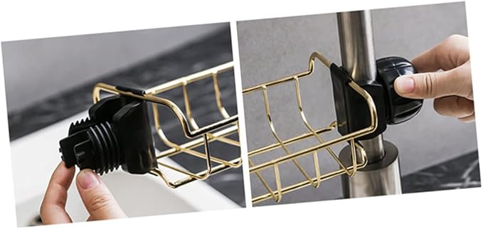 Hemobllo 1Pc Adjustable Sponge Holder for Kitchen Sink Draining Rack Clip Storage Organizer for Dishcloths Easy to Use Removable Fixture Golden Finish
