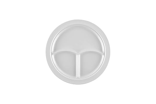 G.E.T. CP-531-W-EC Heavy-Duty 3 Compartment Plastic Divided Compartment Plates, Deep Sided, 10", White (Set of 4)