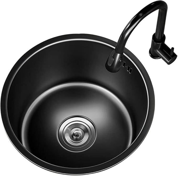 Single Bowl Black Mini Round Sink Single Bowl Sink 304 Stainless Steel Small Bar Balcony Kitchen Sink Under Counter Sink Space Saving (Black 28 * 28 * 18cm)