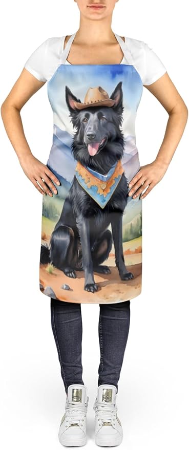 Caroline's Treasures Belgian Sheepdog Cowboy Welcome Apron Cooking Kitchen Server Baking Crafts Gardening for Adult Women Men, Unisex, Large, Multicolor