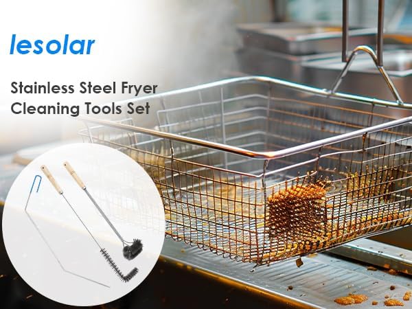 Deep Fryer Cleaning Tools Set of 3 Stainless Steel L-Shaped Fryer Cleaning Brush Kitchen Fryer Cleanout Rod Deep Fryer Basket Cleaning Brush Kit for Kitchen Restaurant Bakery
